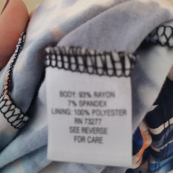 Dana Buchman Waist knot Sleeveless Dress, Blues/White/Peach, Size Large - Picture 7 of 12